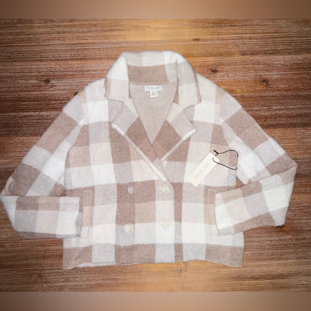 Rachel Zoe Plaid Teddy Jacket Cream Brown XL NWT Cozy Coat - Picture 14 of 15